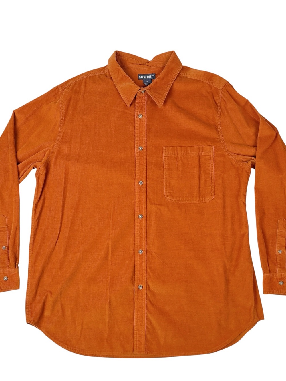 Cherokee Orange Corduroy Band Collar Button Up Shirt XL 100% Cotton